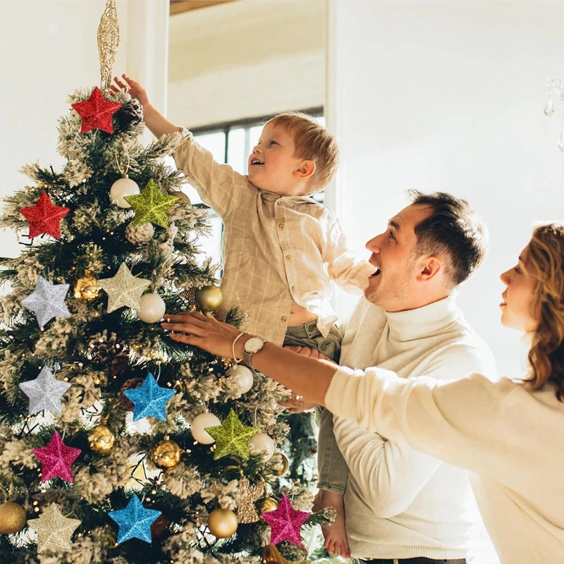 24 peças Pingente para árvore de Natal estrela com glitter