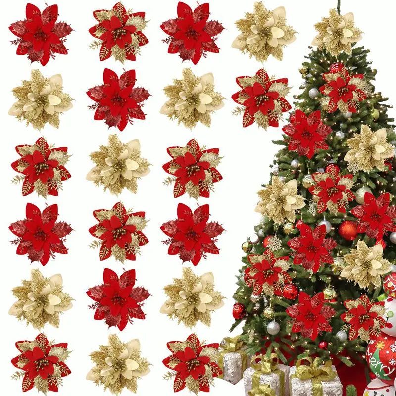 Enfeite para árvore de Natal flores com glitter