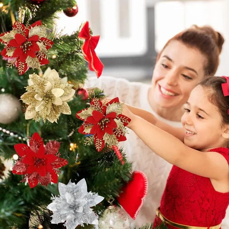 Enfeite para árvore de Natal flores com glitter